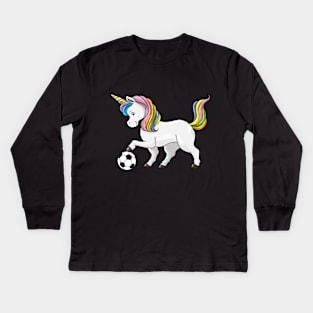 Cute unicorn is playing soccer Kids Long Sleeve T-Shirt